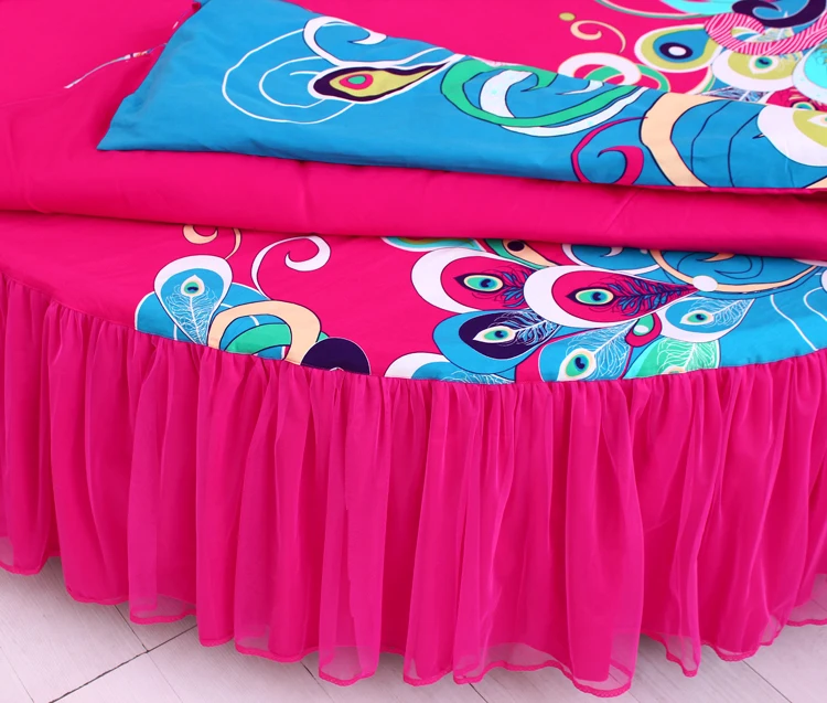 Clearance LACE ROUND Corner Bed Europe Orange color Flower Bedding sets Cotton Round Double Bed sheet Duvet cover Pillow case Bedskirt 68