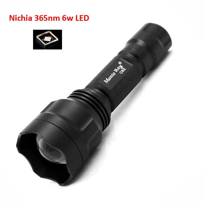 Zoom Manta Ray C8s черный УФ 365nm светодиодный светильник вспышки, nichia 365UV 6 Вт в стороне, УФ лампа светильник, флуоресцентный агент обнаружения, УФ отверждения