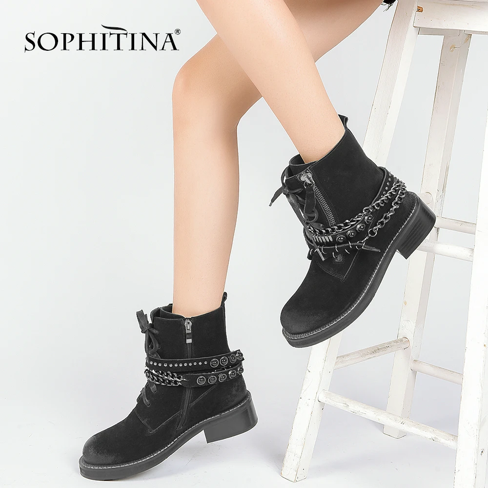 Женские мотоциклетные ботинки SOPHITINA однотонные мягкие полусапожки из