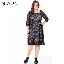 DUOUPA Plus Size 6XL Solid Color Lace Openwork Dress Summer Long-sleeved Dress Female openwork plus size lace dress