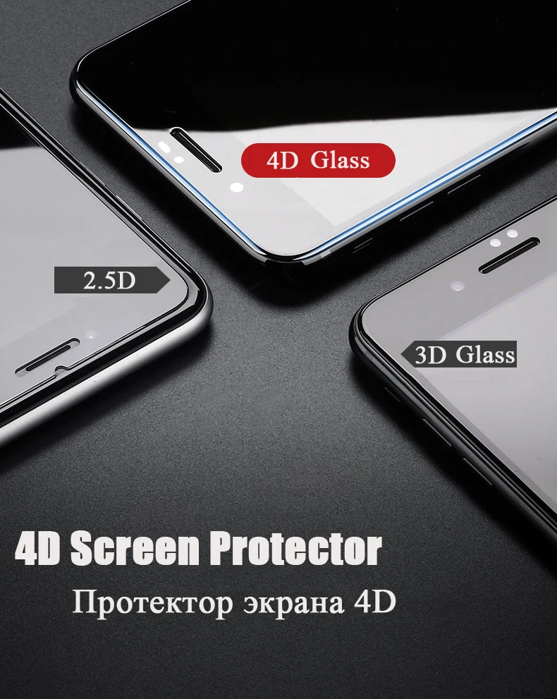 TOMKAS Glass For iPhone 7 8 Screen Protectors 4D Round Curved Edge Full Cover Protective For iPhone 7 8 Plus Tempered Glass