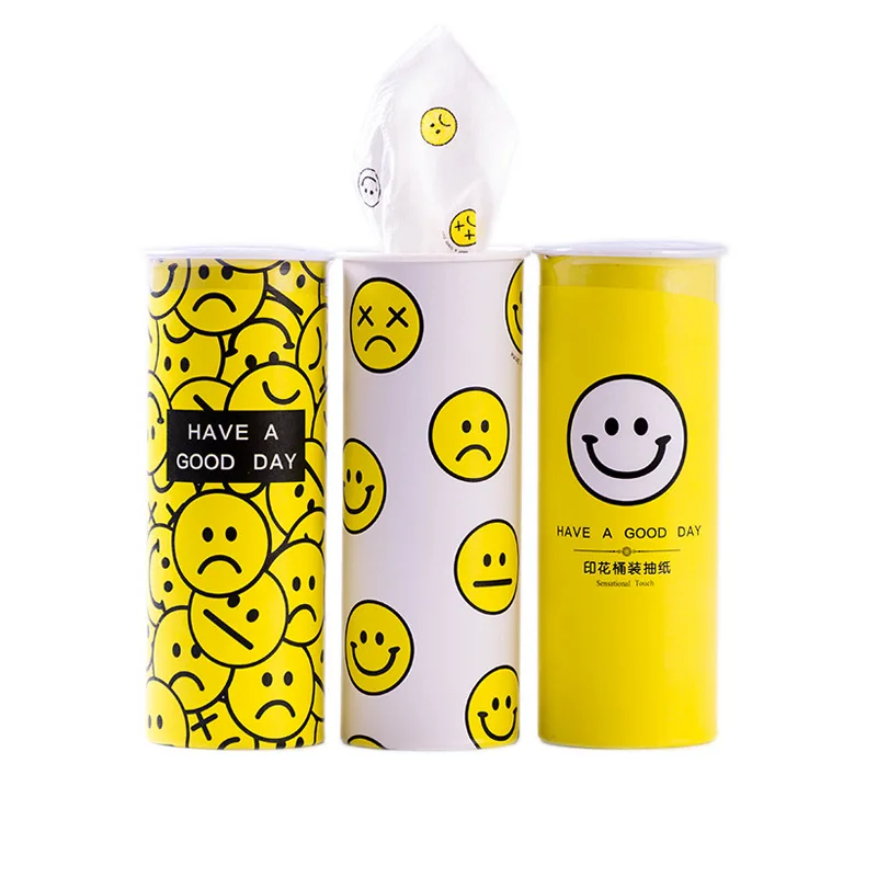 

3 Barrels Paper Tubus Emoji Package Napkin Printed Tissue 3 Layer Creative Pattern Environmental Cylinder Tableware Car Paper