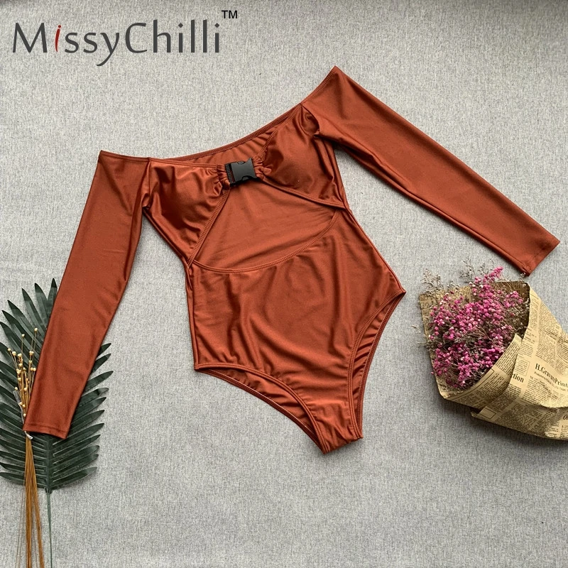MissyChilli пряжка с длинным рукавом пляжный купальник женский сексуальный боди с вырезами женский облегающий пуш-ап клубный купальник