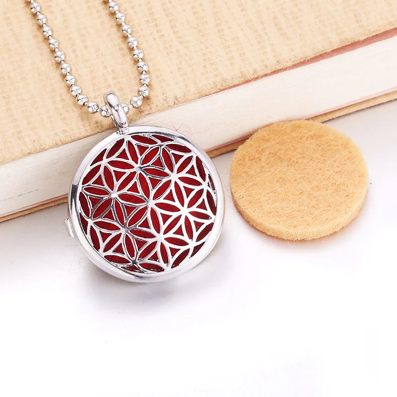 

Round flower Aroma Diffuser Necklace Perfume Essential Oil Diffuser Aromatherapy Locket Pendant Necklace Women jewelry
