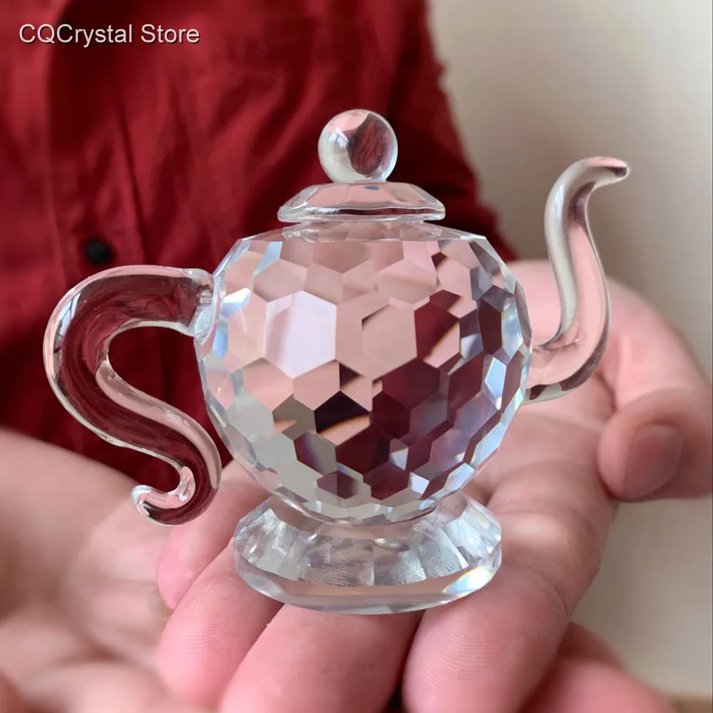 

Cute Clear Crystal Teapot Figurines Crafts Art & Collection Glass Teapot Ornament Paperweight Home Table Wedding Decor Xmas gift