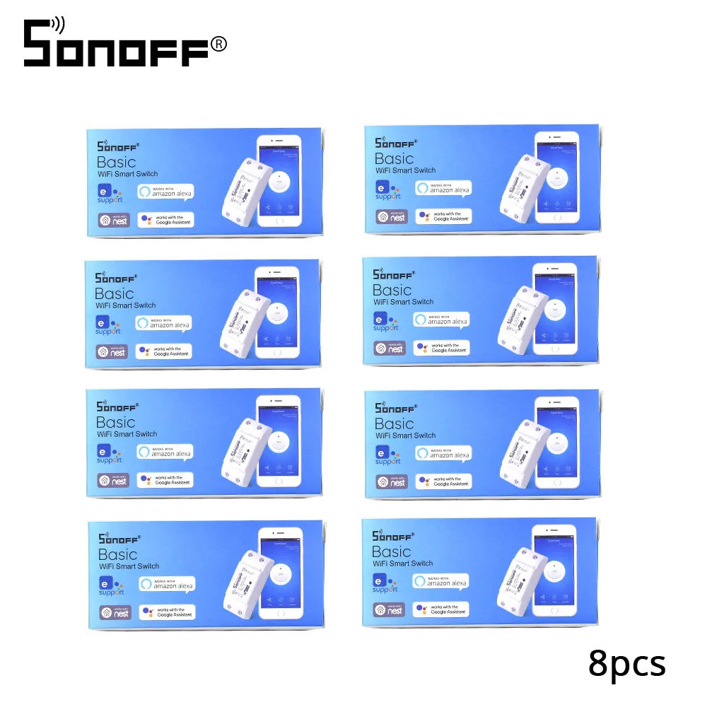 2/4/5/6/8/10/15/20 шт. Sonoff Basic переключатель Wi-Fi Беспроводной дистанционного светильник интеллектуальное реле для домашней автоматизации модуль контроллера работать Alexa - Комплект: 8pcs Sonoff Basic