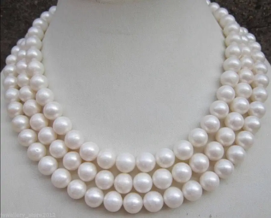 

FREE SHIPPING9-10MM AAA NATURAL PERFECT ROUND SOUTH SEA WHITE PEARL NECKLACE 50
