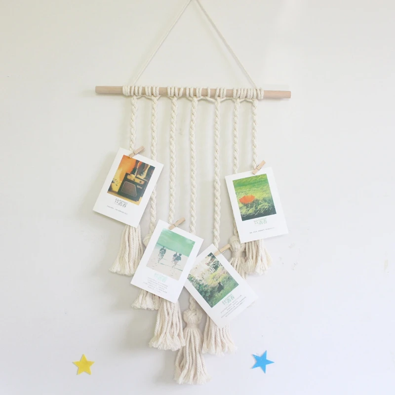 Photo Rope Frame Hand-woven Cotton Thread Tassel Picture Rack DIY Wall Postcard Decor For Wedding Graduation Party Photo Props