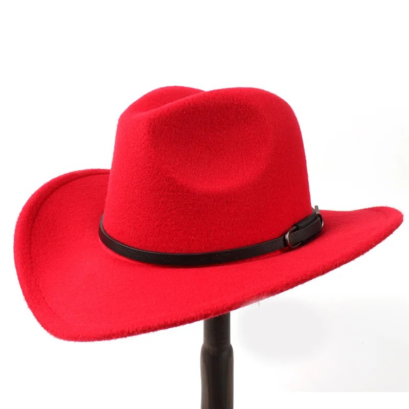  - 2Big Size Wool Women's Men's Western Cowboy Hat For Gentleman Lady Jazz Cowgirl With Leather Cloche Church Sombrero Caps