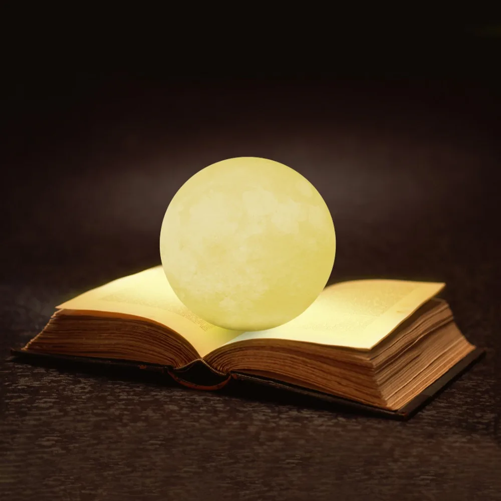  Rechargeable 3D Lights Print Moon Lamp 3 Color & 7 Color Change Touch Switch Bedroom Bookcase Decor - 32862464246