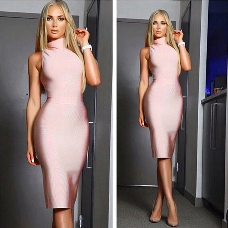 Gosexy-2017-Women-s-High-Neck-Sleeveless-Midi-Bandage-Dress-Summer-Wholesale