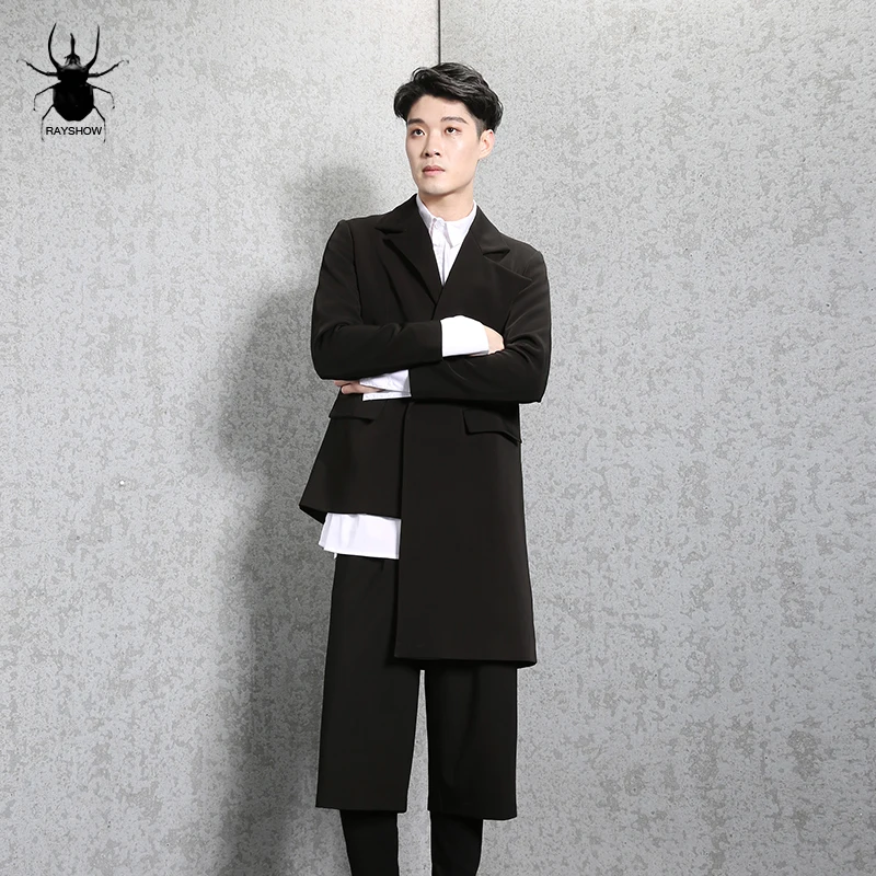 

S~5XL Customizable Large code New Men's clothing GD hair stylist Irregular and asymmetrical tailoring of medium long suit jacket