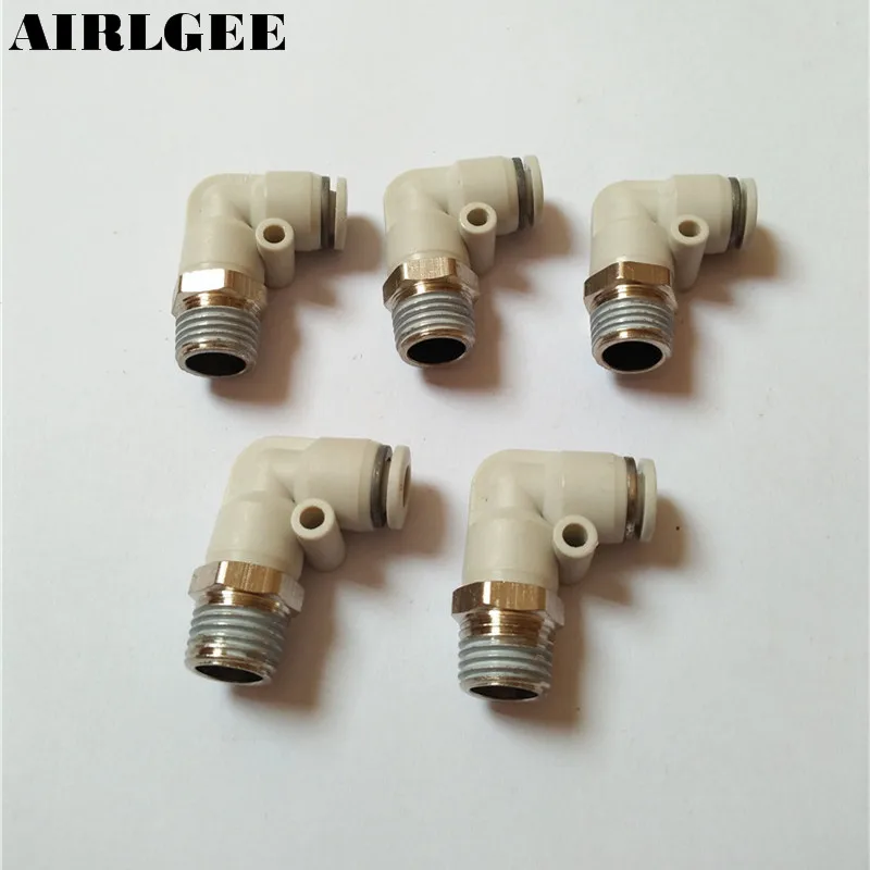 5 Pcs Pneumatic 6mm to 1/4" PT Male Thread 90 Degree Elbow Quick