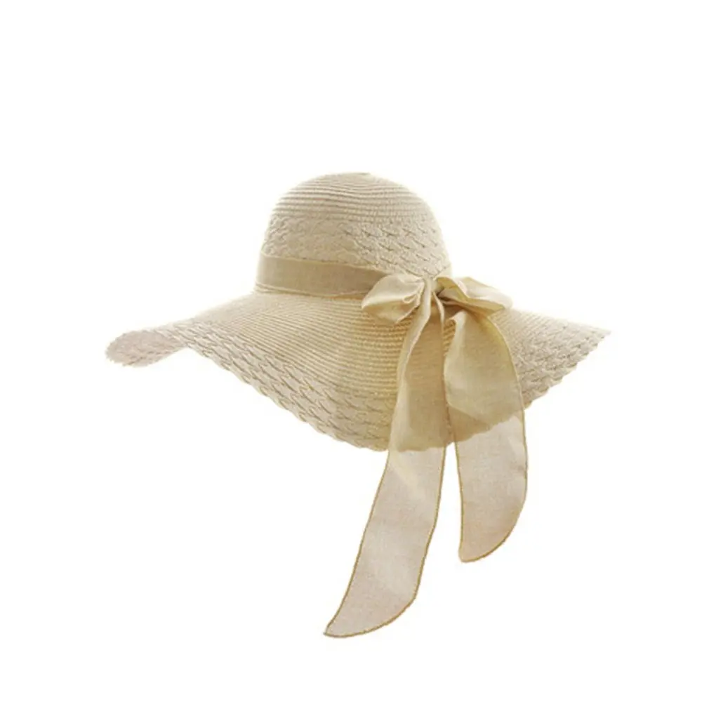 المرأة الصيف قبعة الشمس الأشعة فوق البنفسجية حماية قبعة للشاطئ واسعة الحواف القش السيدات Bowknot تصميم شاطئ كاب واقية من الشمس قبعة 2018