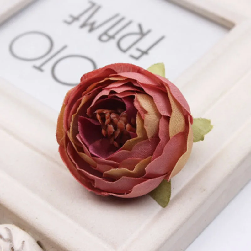 10pcs/lot 5cm Mini Rose Peony Head Silk Artificial Flower For Wedding Home Decoration DIY Wreath Scrapbook Gift Box Craft Flower 