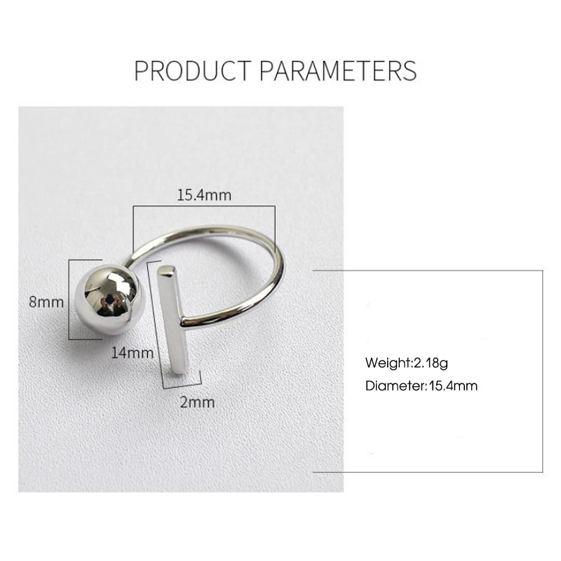 F.I.N.S корейское модное серебряное 925 шариковая палочка, открытое регулируемое кольцо на палец, 925 пробы Серебряное женское кольцо, ювелирные изделия, кольца