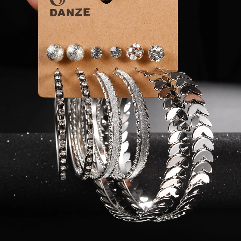 DANZE панк модный металлический, Кристальный Комплект сережек для женщин подарок для девочек 6 пар/лот большая круглая Шестерня матовые Серьги дропшиппинг