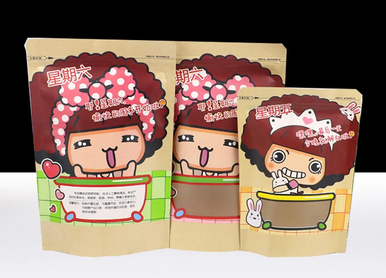1 visible,transparent,packaging,resealing,pattern,colored Print,character,Cartoon,portable,kraft paper,storage,food,nuts,casual bag,biscuit,candy,standing,zipper,ziplock (7)