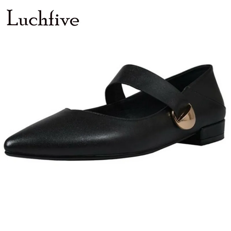 

One Belt Pointy Toe Women Flat Shoes Genuine Leather Low Heels Lazy Loafers Black White Slip On Early Spring Shoes Woman