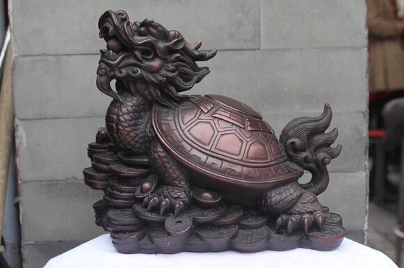

wholesale factory China Pure Bronze Dragon Turtle Home Feng Shui Attract Wealth Beast Statue