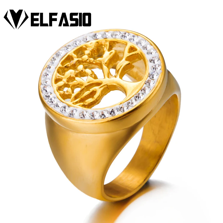 

Women's Tree of Life Gem Gold Stainless Steel Ring Fashion Jewelry