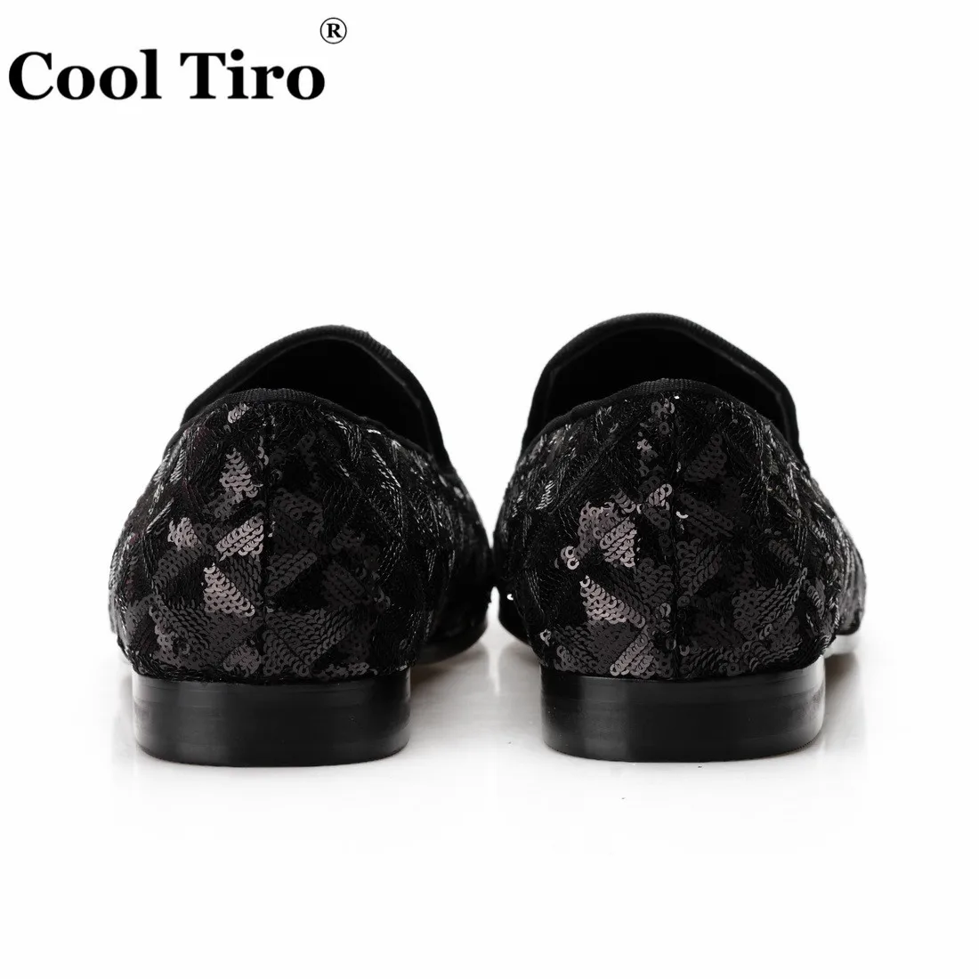 Black Sequin canvas Slippers Men's Loafers (11)
