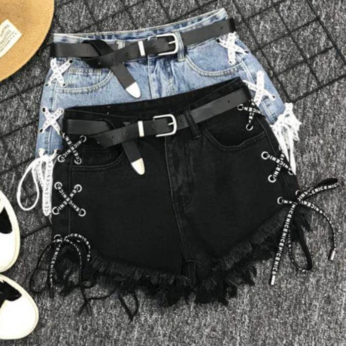 Vintage Tassel Denim Shorts Women Lace up Jeans Cute Shorts Streetwear Casual Party Shorts Female Vintage Tassel Denim Shorts Women Lace up Jeans Cute Shorts Streetwear Casual Party Shorts Female