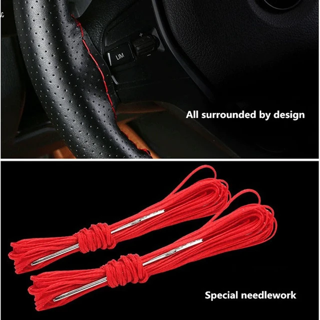 38cm Steering Wheel Covers soft Artificia Leather braid on the steering-wheel of Car With Needle and Thread Interior accessories 6