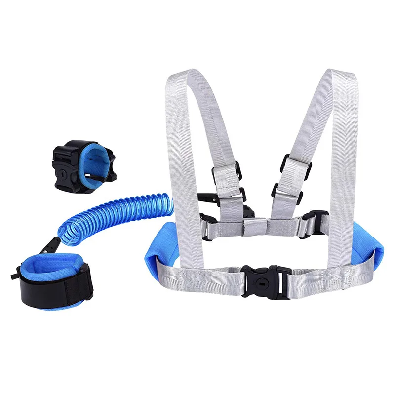 2 in 1 Toddler Leash Anti Lost Wrist Link Kid Harness Wrist Leashes with Safty Lock S7JN - Цвет: Синий