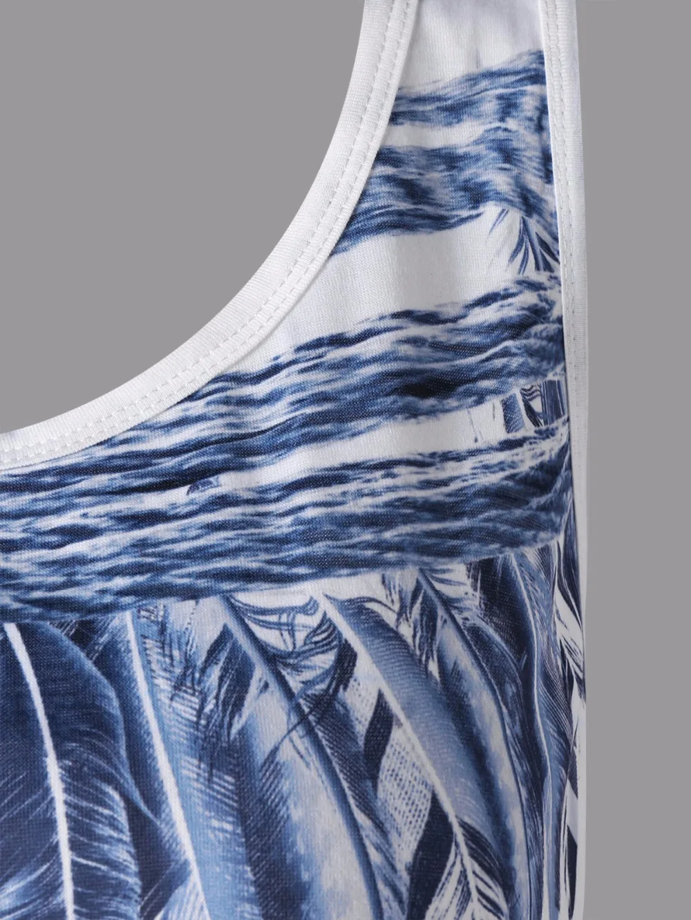 VESTLINDA Feather Print Lace Insert Handkerchief Tank Top Women Clothing Racerback Tank Top Summer 2018 Swing Tunic Tank Tops 3