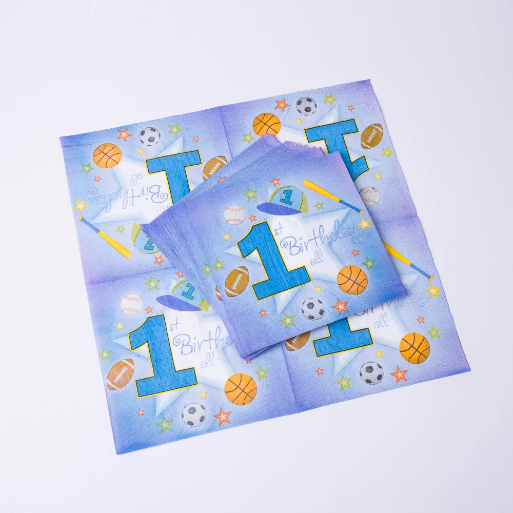 

10pcs/lot Sports Boy Theme Paper towel napkin Party Decoration Baby shower boys Birthday Tableware Set Party Supplies
