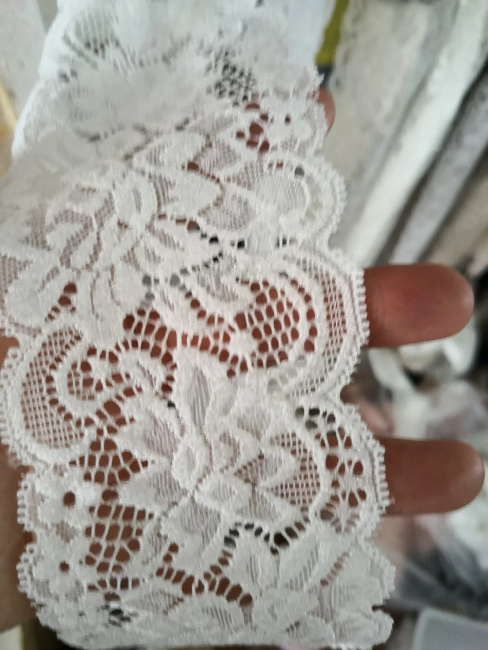 Wholesale lot Ivory elastic stretch Lace trim DIY sewing headband wedding dress decor 7.5cm-in