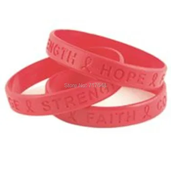 

100pcs Hope Faith Strength Courage Red Awareness wristband silicone bracelets free shipping by epacket A