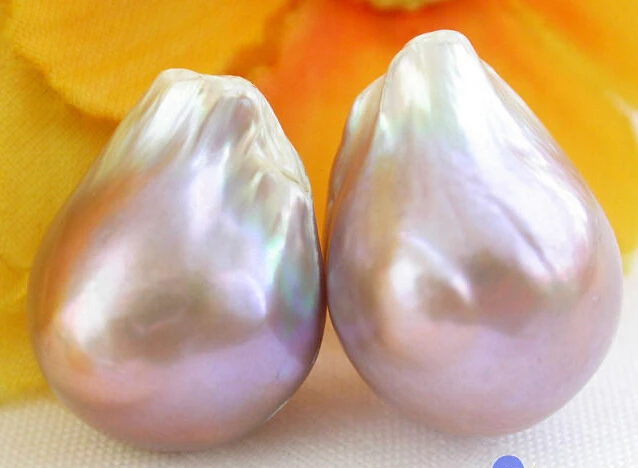 

Hot sale Unusual 20mm Nature lavender keshi reborn pearl earring 14KGP