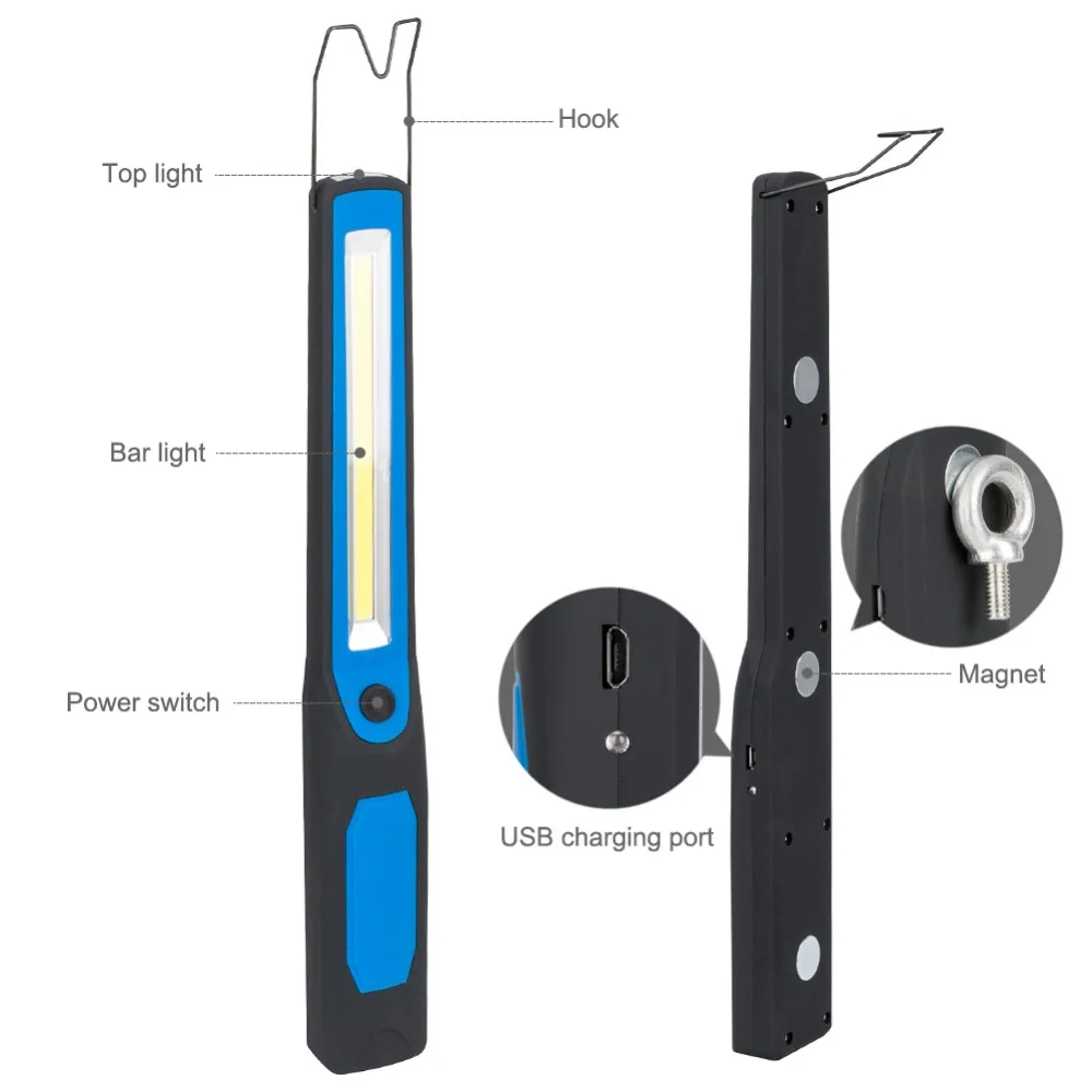 Usb зарядка COB светодиодный светильник-вспышка яркий рабочий инспекционный фонарь Портативный мини ручка карманный зажим крюк фонарь светильник Lanterna