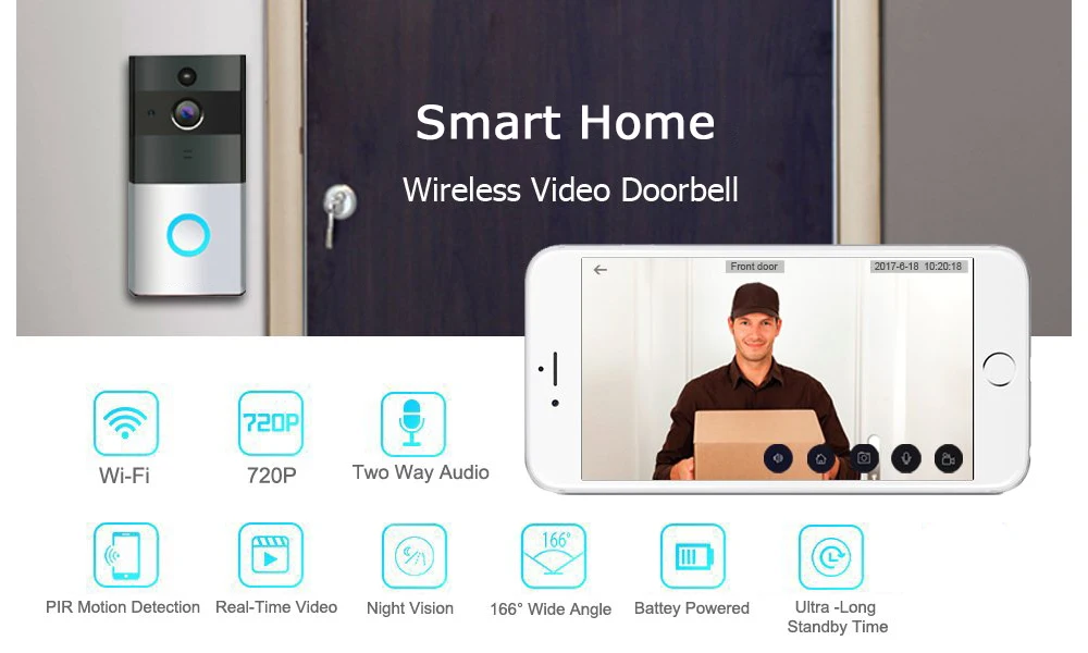 Беспроводной видео телефон двери PIR wifi дверной звонок Домофон 720P IP камера батарея мощность аудио TF карта открытый умный дом CCTV безопасности