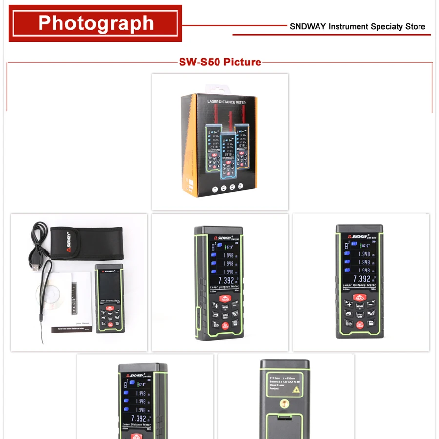 SNDWAY цветной экран лазерный дальномер SW-S50m 70 м 100 лента Trena угол линейки Bulid инструмент