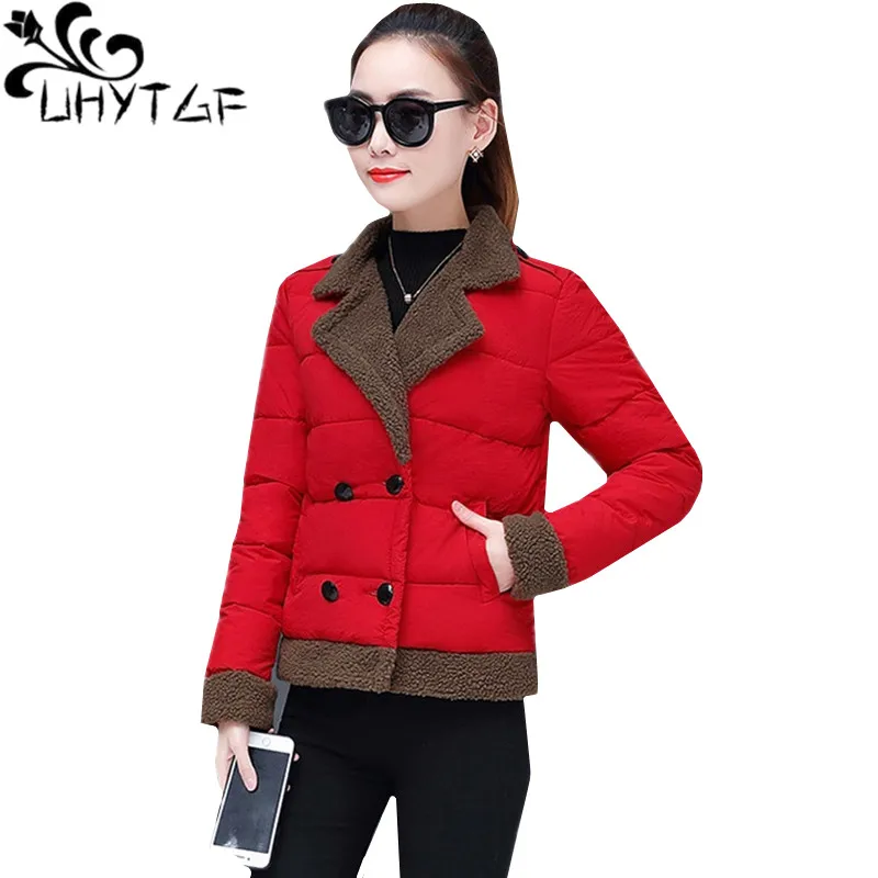 UHYTGF Warm Cotton Short Coat Women Basic Overcoat Winter Loose Size