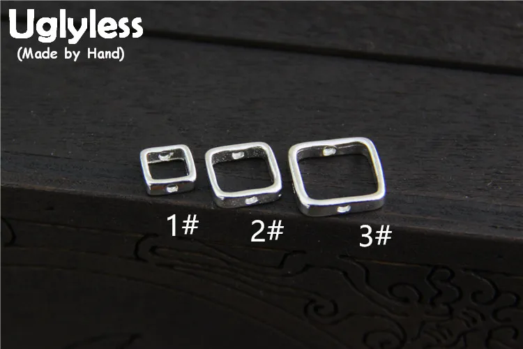 Uglyless Настоящее S 925 пробы Серебряный квадрат Бисер аксессуары ювелирные изделия DIY ручной работы Spacer персонализированные выводы полые