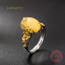 Leouerry de Plata de Ley 925 ciruela Flor de cera de abejas, anillo de estilo étnico de lujo anillo hembra