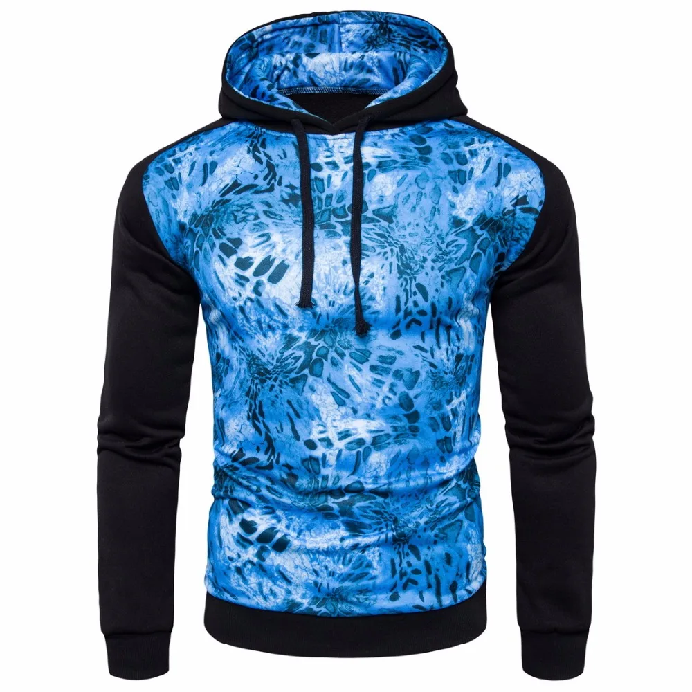 2017 New Fashion Hoodies Men Dark Blue Leopard Print Male Hooded