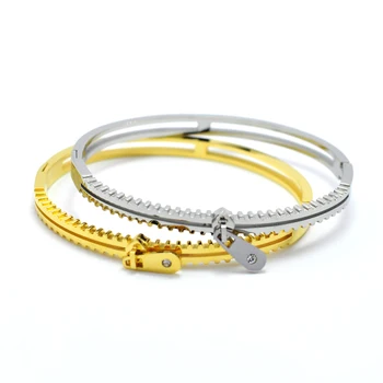 

Luxury Jewelry Brand Pulseira Stainless Steel Bracelet & Bangle Gold Color Zipper Bracelet Jewelry Women Cuff Bangle Silver