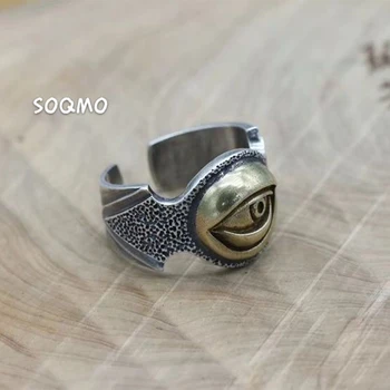 

SOQMO Punk Opening Ring 100% Real 925 Sterling Silver fine Jewelry for men women Eye of Devil adjustable Ring SQM054
