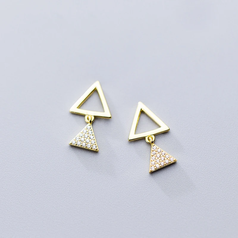 

S925 Silver Earrings Female Korean Small Fresh Geometric Triangle Sweet Cubic Zirconia Stud Earrings For Women Fashion Brincos