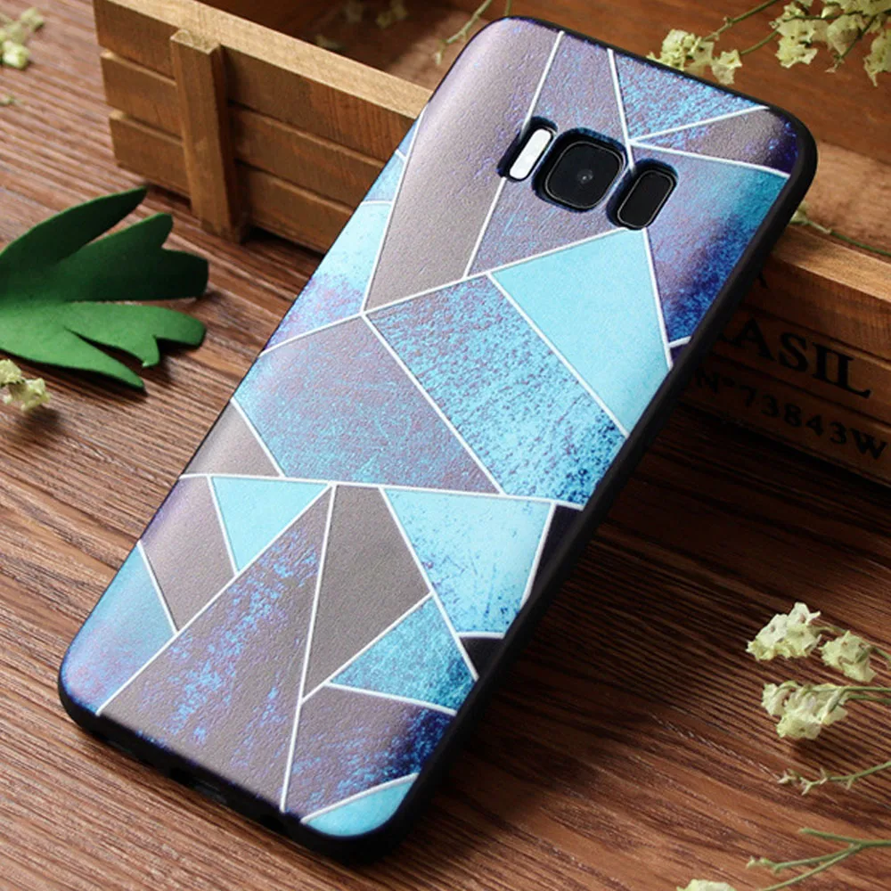 

For Samsung Galaxy S7 /S7 Edge /S8/ S8 Plus 3D Emboss Relief Patterned Soft TPU Silicone Case Colorful Lattice Grid Back Cover @