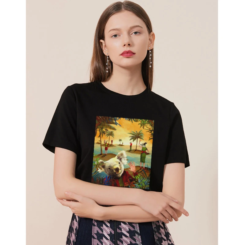 

2019 Island Animals Funny T shirt Women Cotton Harajuku Aesthetic T-shirt Female Short Sleeve Plus Size Tshirt Sexy Tops Tees
