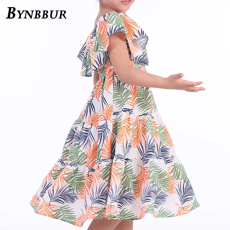Bynbbur Leaves Print Off The Shoulder Dress Girls Elastic Waist Party Dress Cute Baby Kid Girls Princess Dress 2019 Summer New Bynbbur Leaves Print Off The Shoulder Dress Girls Elastic Waist Party Dress Cute Baby Kid Girls Princess Dress 2019 Summer New