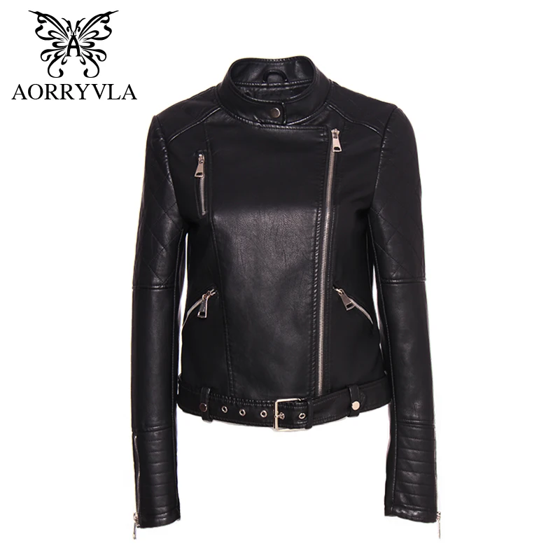 

AORRYVLA New Fashion Faux Leather Jacket For Women Spring 2019 Black Leather Jacket Short Length Ladies Leather Jacket Hot Model