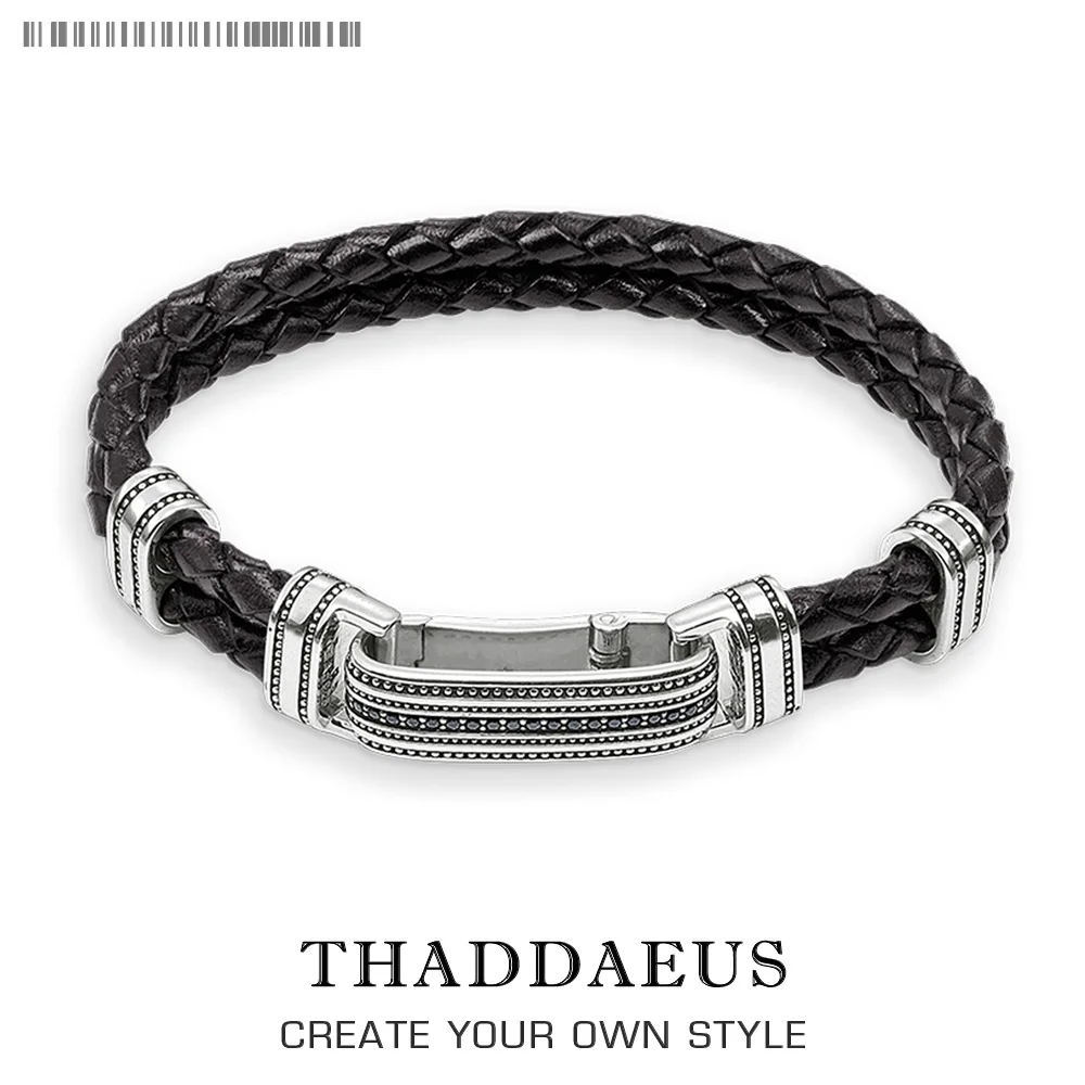 

Thomas Leather Crap Cuff Bracelets Black ,2017 Ts Gift In Silver For Men & Women,Thomas Style Rebel Fashion Punk Fashion Jewelry