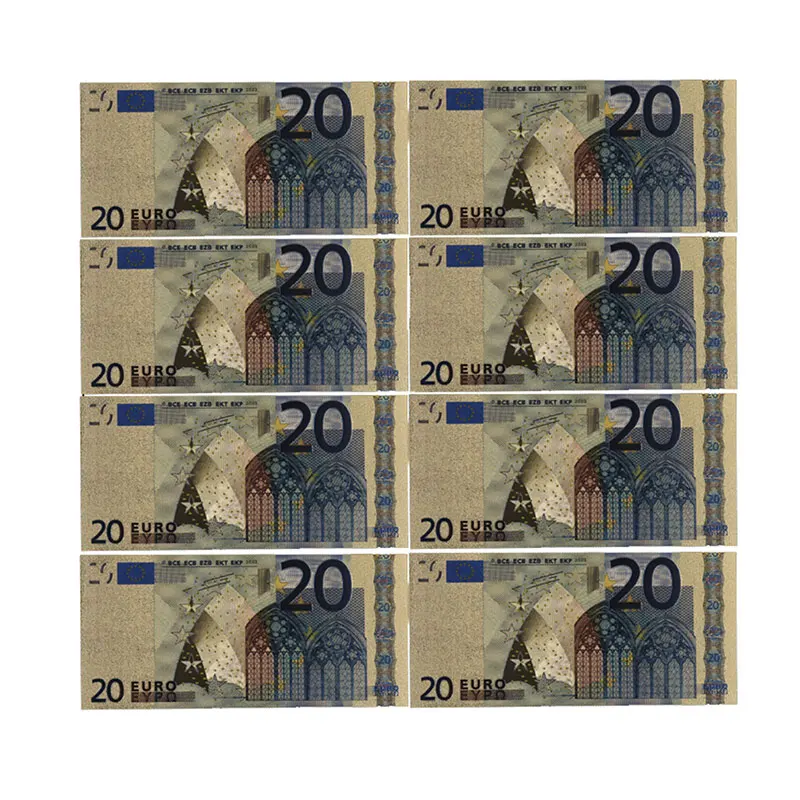 Цветные Банкноты евро 10 шт/партия 20 евро банкнота из золотой фольги для коллекции и подарков ЕС деньги изысканный ремесло
